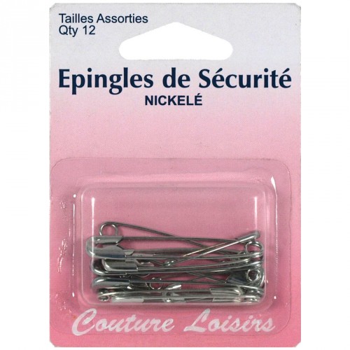 Epingles de sécurité nickelées assorties X12 Epingles de sécurité nickelées assorties X12