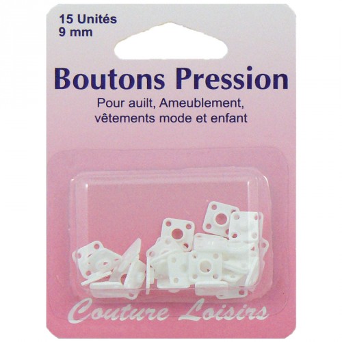 Boutons pression 9mm nylon blanc X15 Boutons pression 9mm nylon blanc X15