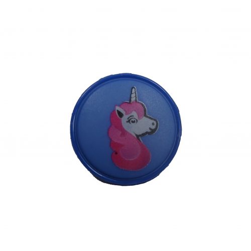 Bouton bleu motif licorne 18 mm Bouton bleu motif licorne 18 mm