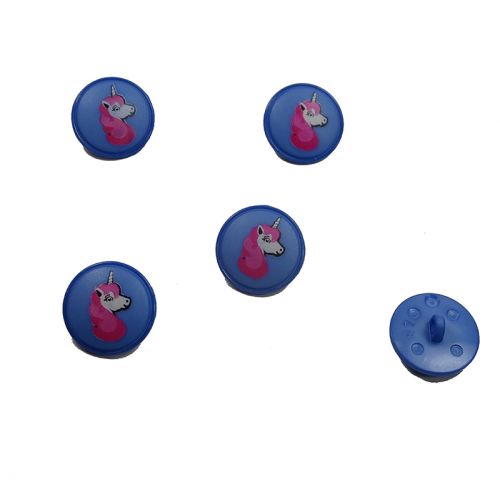 Bouton bleu motif licorne 18 mm Bouton bleu motif licorne 18 mm