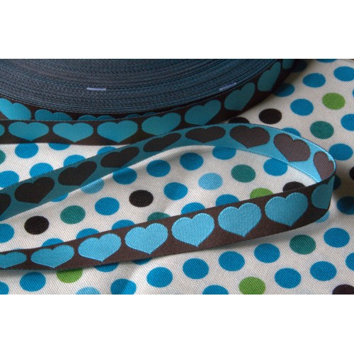 Rubans Tissés Coeur brun/turquoise Rubans Tissés Coeur brun/turquoise