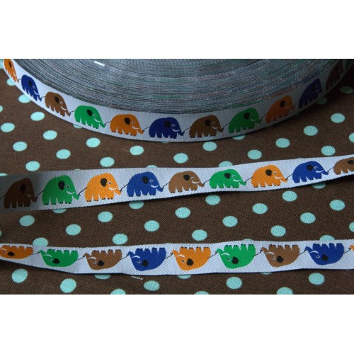 Rubans Tissés Eléphants blanc/multi Rubans Tissés Eléphants blanc/multi