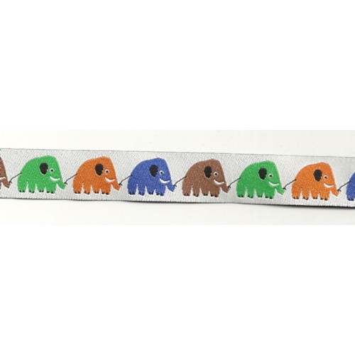 Rubans Tissés Eléphants blanc/multi Rubans Tissés Eléphants blanc/multi