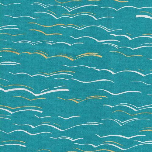 Tissu coton imprimé vagues métallisées or fond bleu Tissu coton imprimé vagues métallisées or fond bleu