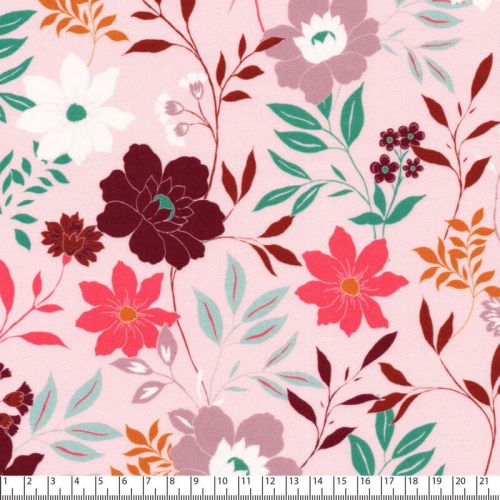 Tissu viscose grand jardin anglais fond rose Tissu viscose grand jardin anglais fond rose