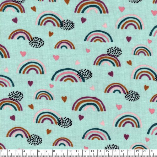 Tissu jersey Bio rainbow & hearts vert Poppy Tissu jersey Bio rainbow & hearts vert Poppy