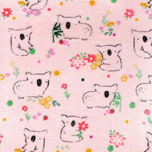 Tissu jersey velours koala fond rose Tissu jersey velours koala fond rose