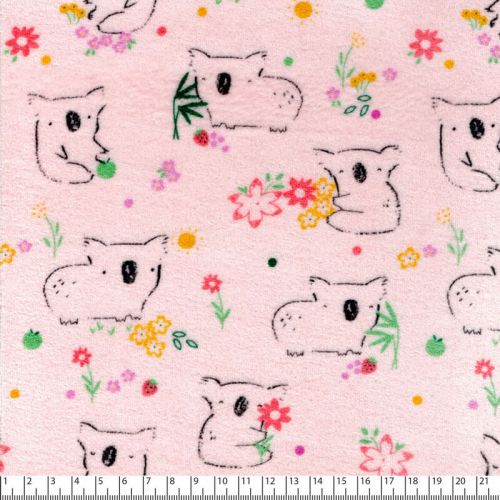 Tissu jersey velours koala fond rose Tissu jersey velours koala fond rose