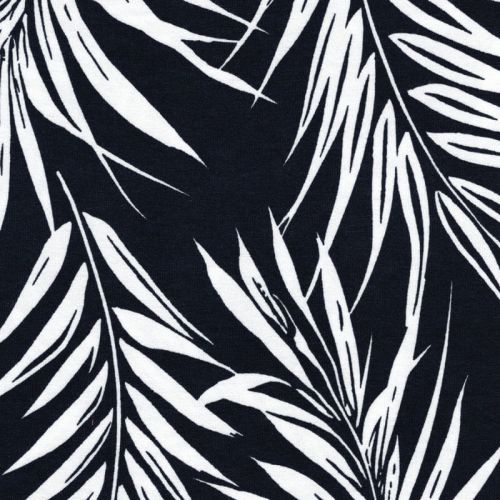 Tissu jersey feuilles de palme fond marine Tissu jersey feuilles de palme fond marine