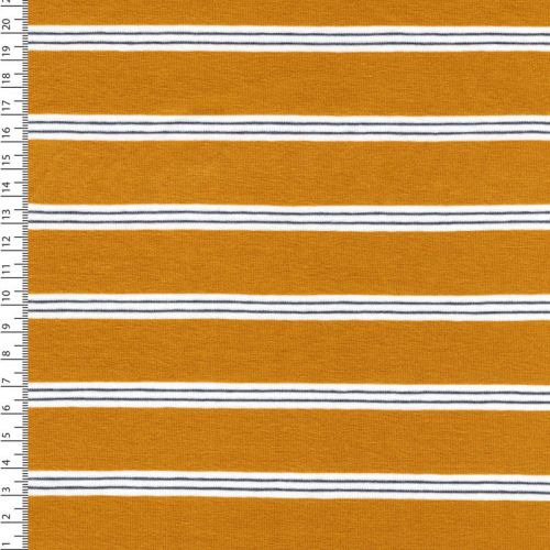Tissu jersey marinière moutarde/blanc Tissu jersey marinière moutarde/blanc