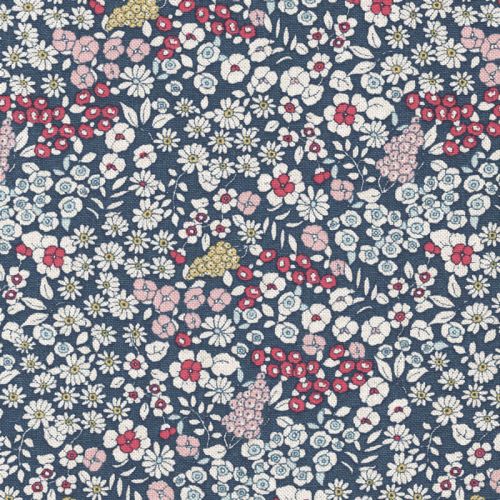 Tissu toile fleuri fond bleu Tissu toile fleuri fond bleu