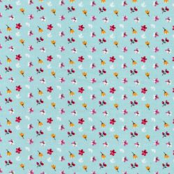 Tissu coton imprimé fleuri fond bleu