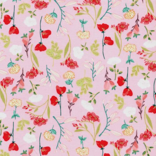 Tissu coton le beau fleuri rose Tissu coton le beau fleuri rose