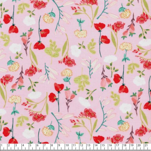 Tissu coton le beau fleuri rose Tissu coton le beau fleuri rose