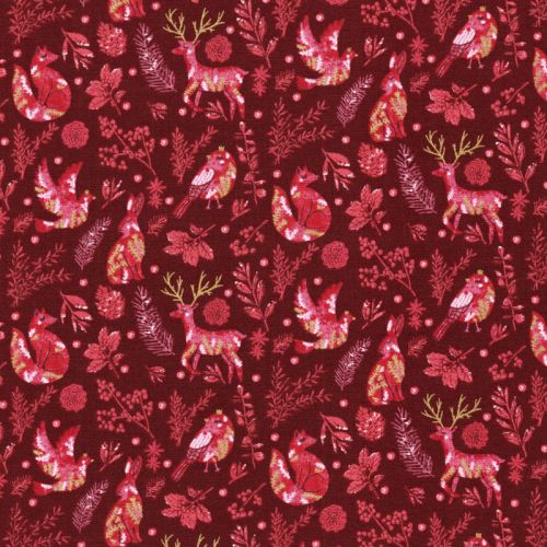 Tissu coton winter dreams fond bordeaux Tissu coton winter dreams fond bordeaux