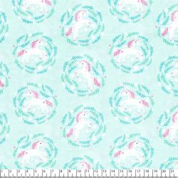 Tissu licornes en médaillon fd vert 100% coton larg 110 cm