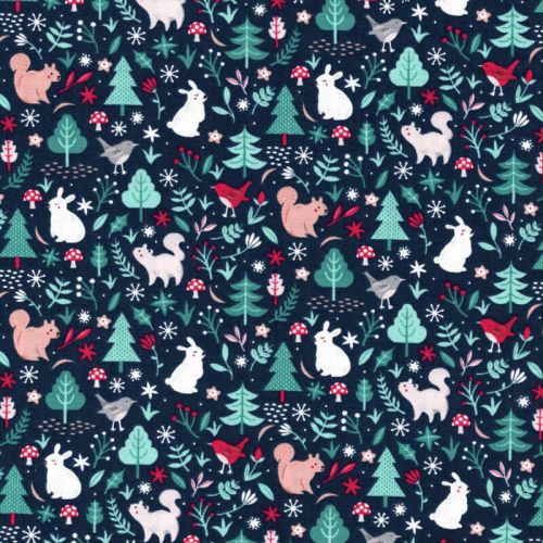 Tissu écureuils & friends fd marine 100% coton larg 110 cm Tissu écureuils & friends fd marine 100% coton larg 110 cm
