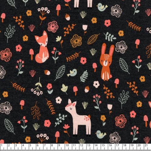 Tissu jersey Forest friends fond gris foncé Poppy
