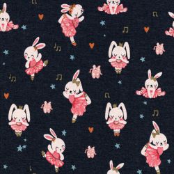 Tissu jersey Ballet Stars lapins glitter fond bleu Poppy
