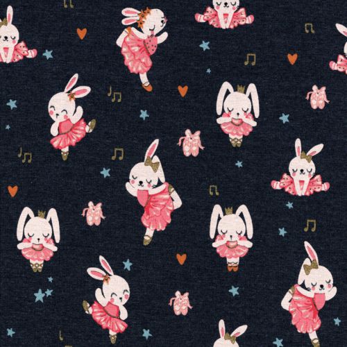 Tissu jersey Ballet Stars lapins glitter fond bleu Poppy Tissu jersey Ballet Stars lapins glitter fond bleu Poppy