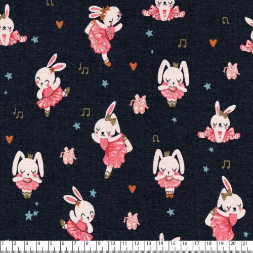 Tissu jersey Ballet Stars lapins glitter fond bleu Poppy Tissu jersey Ballet Stars lapins glitter fond bleu Poppy