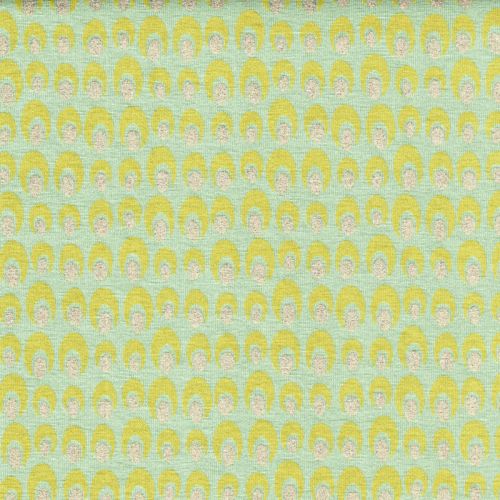 Tissu jersey oeil de paon glitter fond vert Tissu jersey oeil de paon glitter fond vert