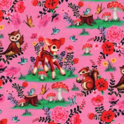Tissu jersey Bambi and friends rose Fiona Hewitt