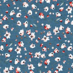 Tissu jersey viscose tulipes fond bleu