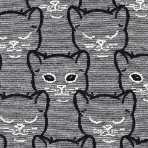 Tissu jersey chiné gris avec chats jacquards noir Tissu jersey chiné gris avec chats jacquards noir