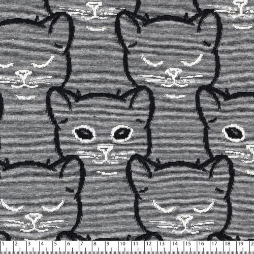 Tissu jersey chiné gris avec chats jacquards noir Tissu jersey chiné gris avec chats jacquards noir