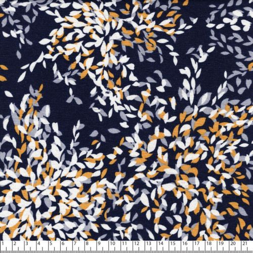 Tissu jersey lin viscose fleuri fond bleu marine Tissu jersey lin viscose fleuri fond bleu marine