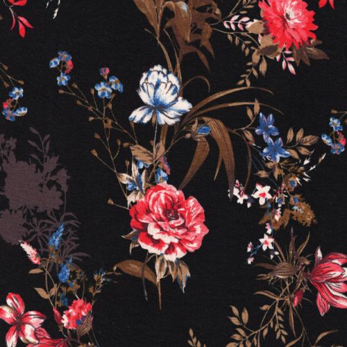 Tissu jersey feuillage vintage fond noir Tissu jersey feuillage vintage fond noir