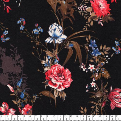 Tissu jersey feuillage vintage fond noir Tissu jersey feuillage vintage fond noir