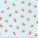 Tissu plumetis fleurs roses fond bleu