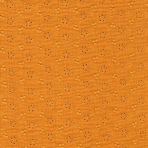 Tissu gaze broderie anglaise moutarde