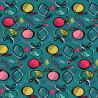 Tissu jersey fruits fond turquoise