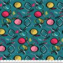 Tissu jersey fruits fond turquoise