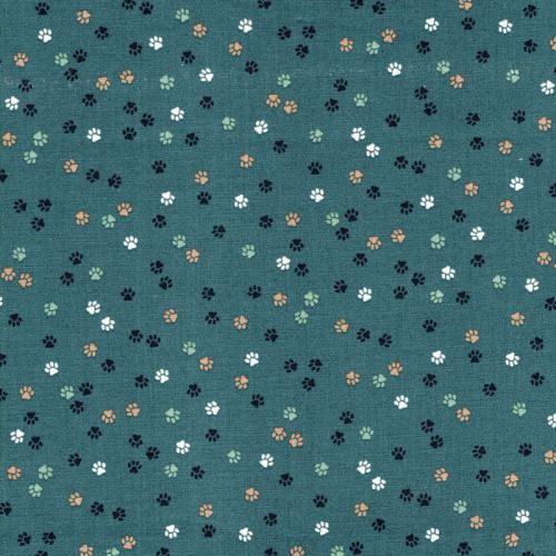 Tissu pattes de chats fond vert Tissu pattes de chats fond vert
