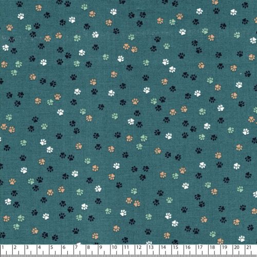 Tissu pattes de chats fond vert Tissu pattes de chats fond vert