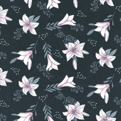 Tissu jersey brassée de lys  fond gris anthracite