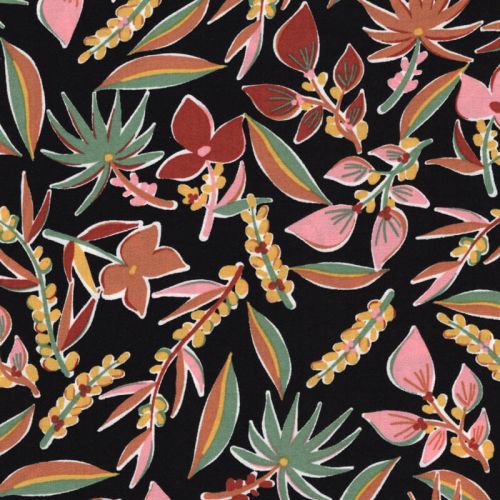 Tissu viscose Aloha fond noir Tissu viscose Aloha fond noir