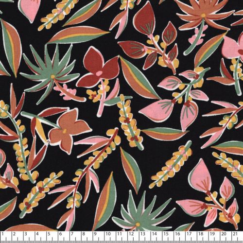 Tissu viscose Aloha fond noir Tissu viscose Aloha fond noir