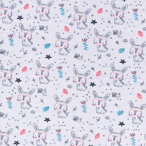 Tissu jersey bunny fond gris Tissu jersey bunny fond gris
