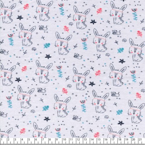 Tissu jersey bunny fond gris Tissu jersey bunny fond gris