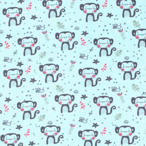 Tissu jersey Monkey fond bleu Tissu jersey Monkey fond bleu