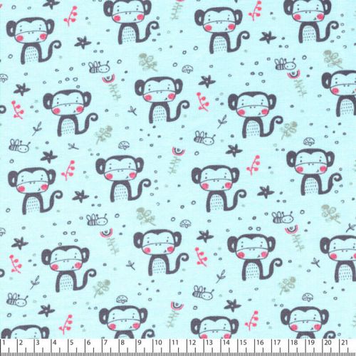 Tissu jersey Monkey fond bleu Tissu jersey Monkey fond bleu