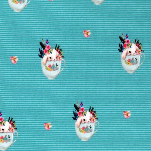 Tissu jersey sweet bunny fond à rayures Tissu jersey sweet bunny fond à rayures
