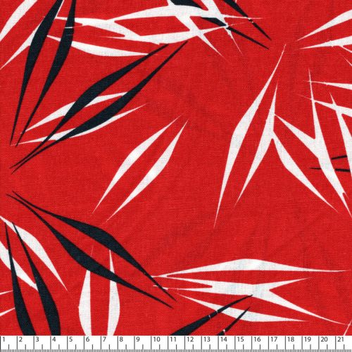 Tissu viscose et lin feuilles graphiques rouge Tissu viscose et lin feuilles graphiques rouge