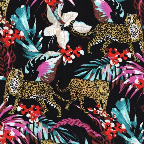Tissu viscose Chally fond noir Tissu viscose Chally fond noir