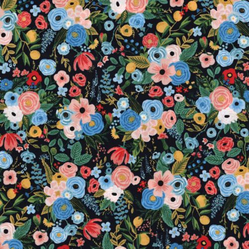 Tissu jardin fd noir 100% viscose larg 110 cm Tissu jardin fd noir 100% viscose larg 110 cm